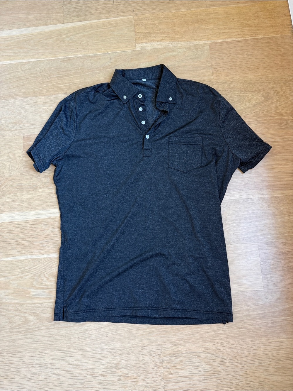 State and Liberty Men's Charcoal Short-Sleeve Polo with Button-Down Collar